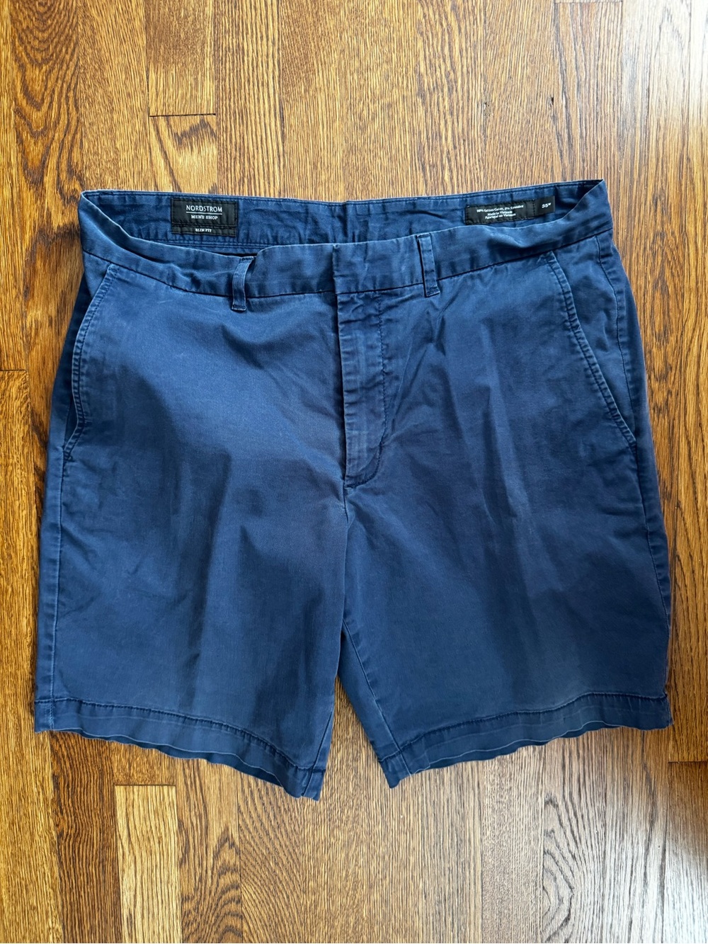 Nordstrom Navy Flat-Front Cotton Chino Shorts